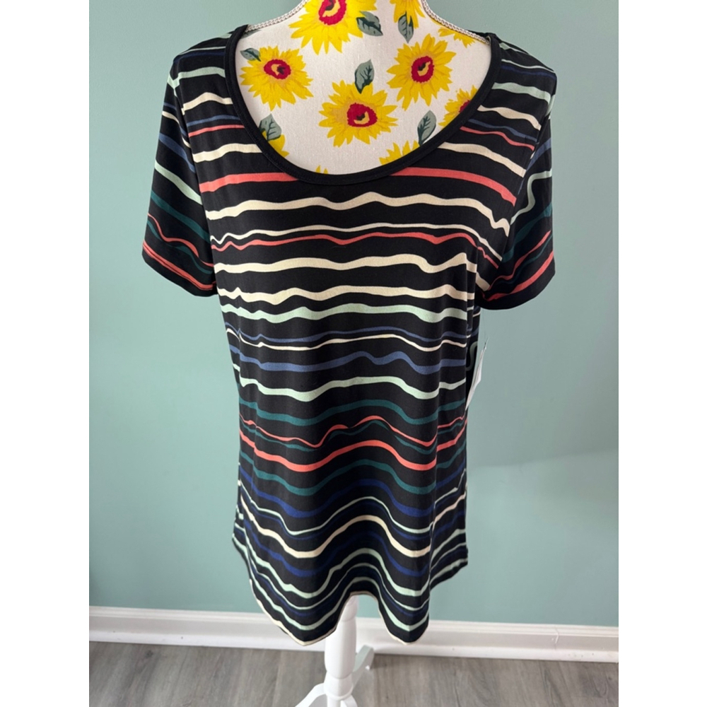 Women's LuLaRoe Classic T-Shirt XL Black Multi-color Striped